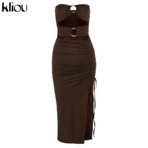 Brown Maxi Dress with Slit